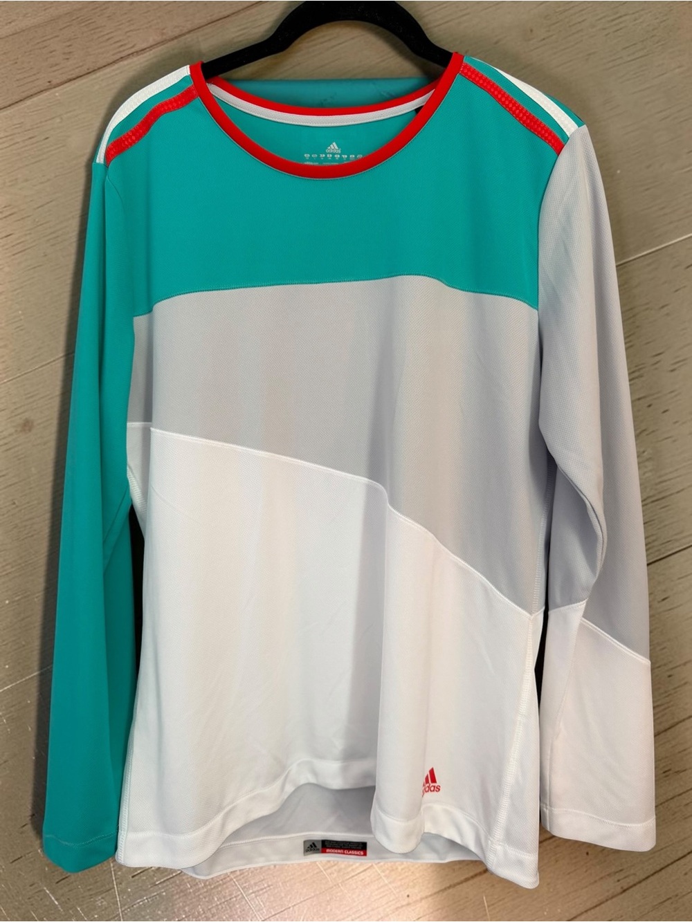 Adidas ClimaLite Modern Classics Long Sleeve Tee Large Teal Colorblock
